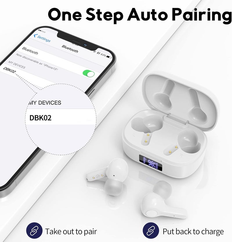 MOZOTER Bluetooth 5.3 Wireless Earbuds,Deep Bass Loud Sound Clear Call Noise Cancelling with 4 Microphones in-Ear Headphones with Wireless Charging Case Compatible for iPhone Android,Work-White - Image 5